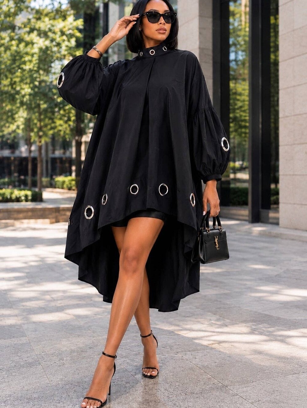 Black Women’s Midi Dress with Statement Sleeves